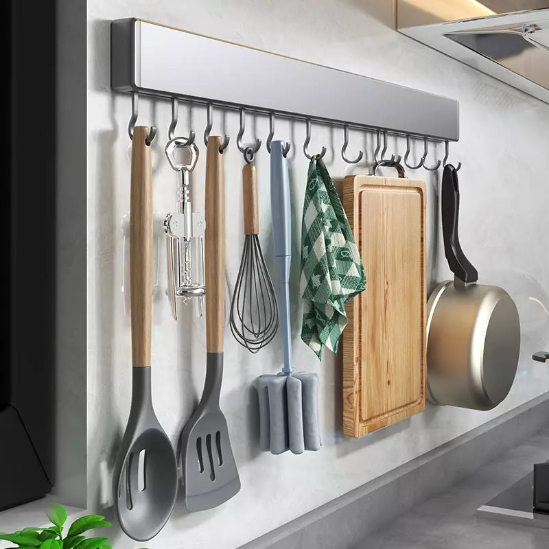 Wall Mounted Kitchen Cabinet Storage Rack Spoon Holder Spatula Organizer Shelves Cutting Board Shelf Kitchen Utensil Accessories