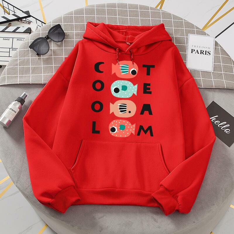 Guys We Are The Best Team Funny Print Hooded Women Casual Loose Hoodies Autumn Oversize Hoodie Fashion Fleece Warm Pullover Tops