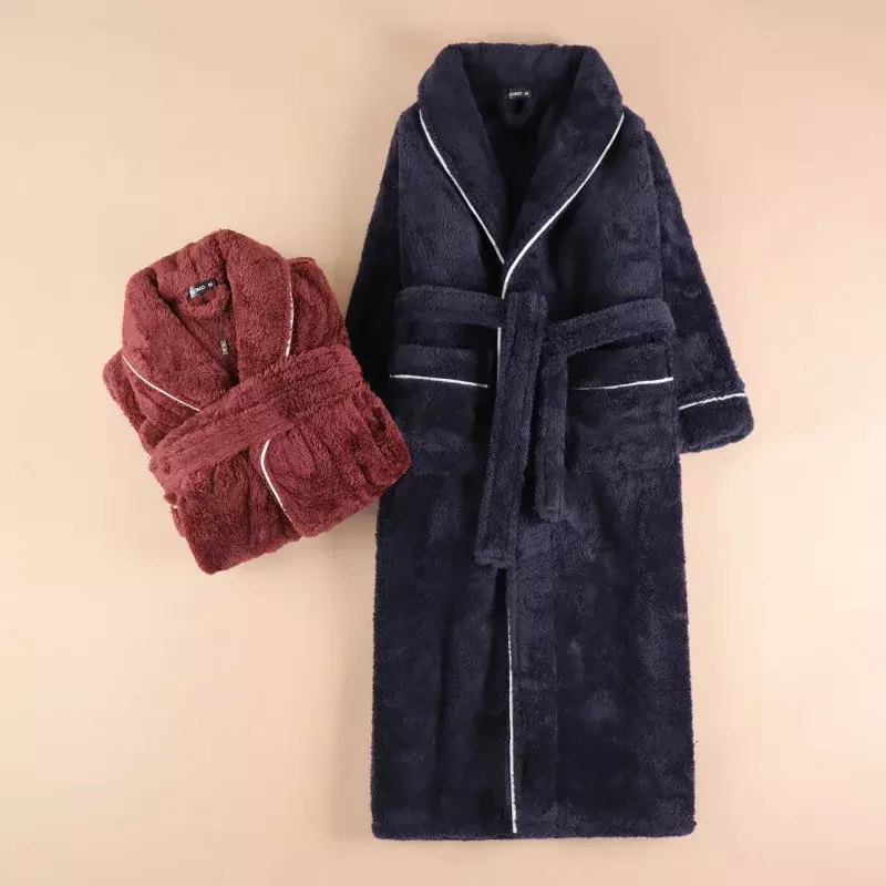Albornoz Kimono informal para hombre, bata larga de franela, ropa de dormir gruesa y cálida, 3XL camisón de talla grande suelto, ropa para el hogar, Otoño e Invierno