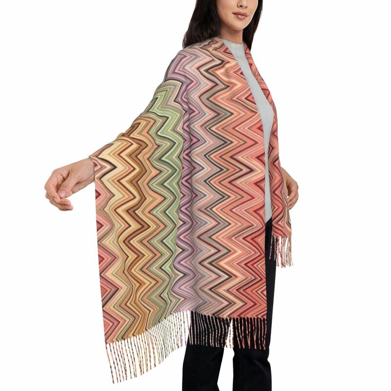 Boho Vintage contemporaneo Zig Zag nappa sciarpa donna morbido multicolore moderno scialle avvolgere sciarpe autunno inverno femminile