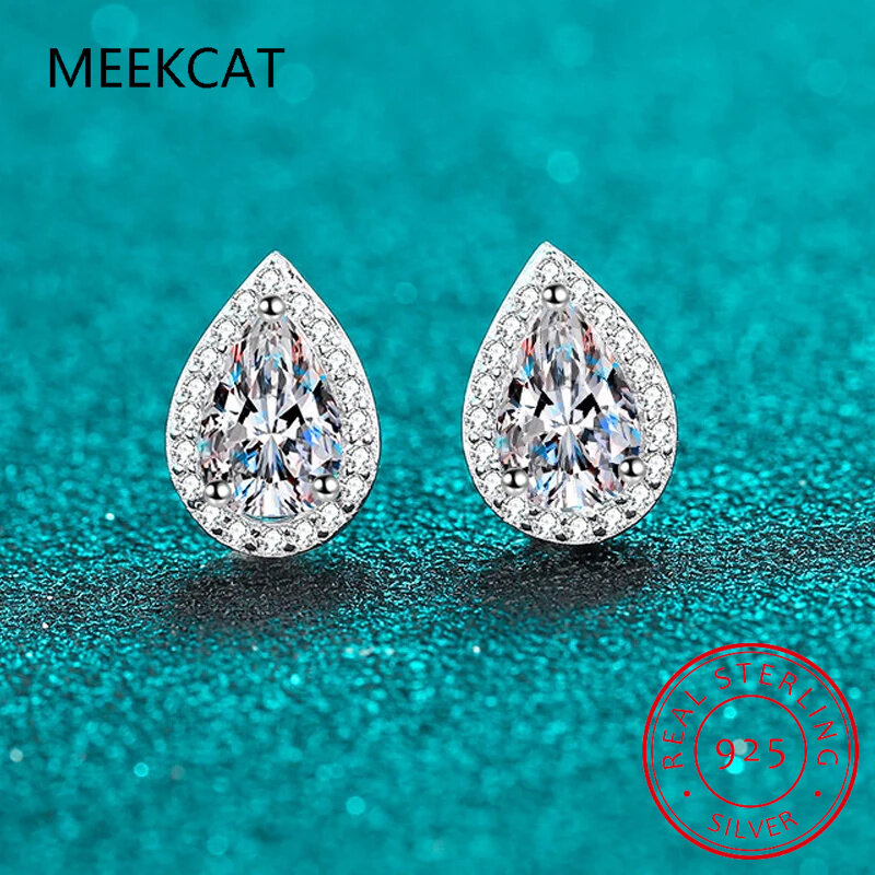 Classic 100% 925 Sterling Silver Pear Real Moissanite Gemstone Ear Stud White Gold Waterdrop Earring Fine Jewelry Gift Wholesale