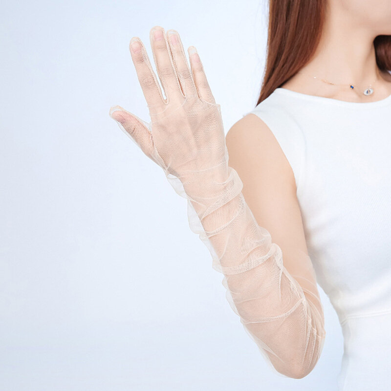 Sarung Tangan Berkendara Seksi Tabir Surya Transparan Sarung Tangan Wanita Sarung Tangan Gaun Ultra Tipis Sarung Tangan Wanita Sarung Tangan Tulle Panjang 70Cm
