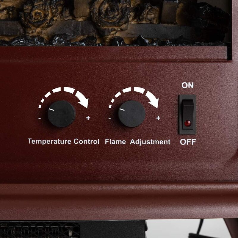 Chimenea independiente e-flame, calentador de estufa, registro 3D realista, efecto de fuego, rojo, jaspe de EE. UU.
