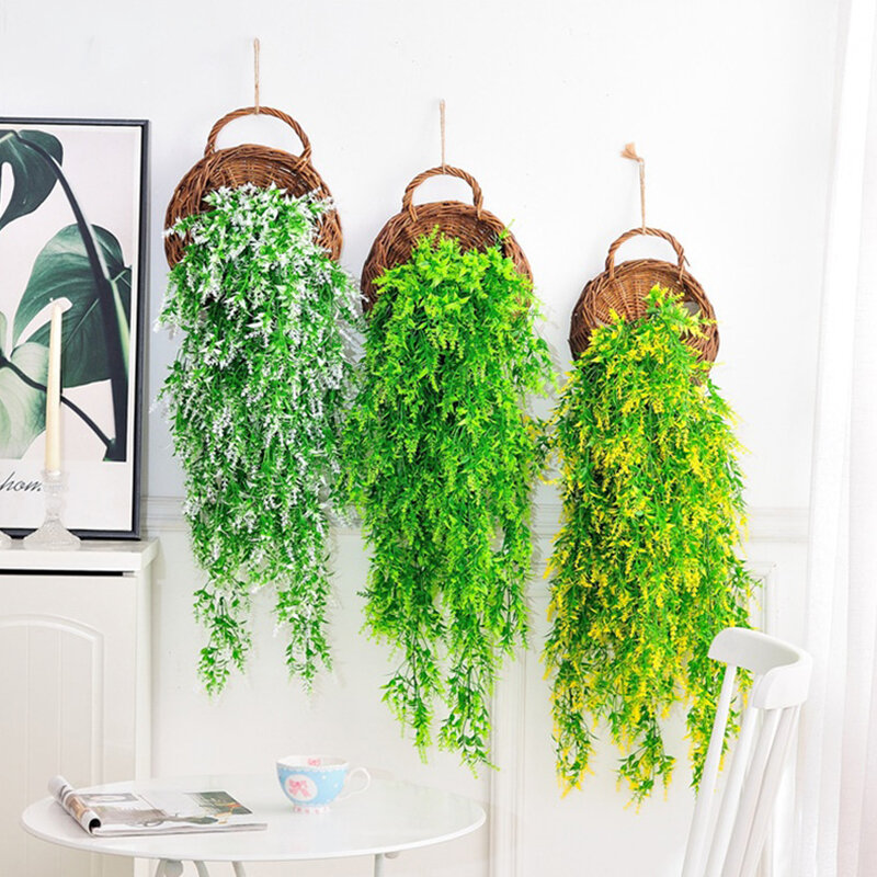 Искусственная ротанговая трава, висячая на стену искусственная зеленая растение, искусственная лоза из ротанга, для сада, внутреннего и наружного декора дома