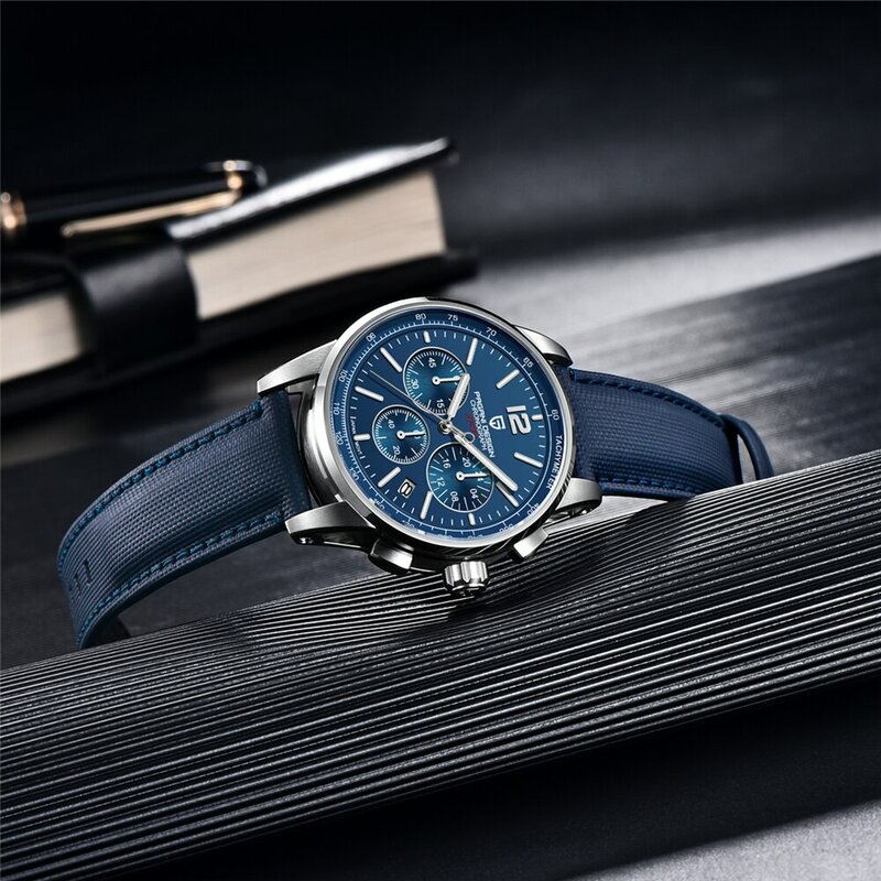 Pagani 2024นาฬิกาควอทซ์ลำลองสำหรับผู้ชาย, นาฬิกาสเตนเลสสตีลกระจกแซฟไฟร์กันน้ำ VK63 100ม.