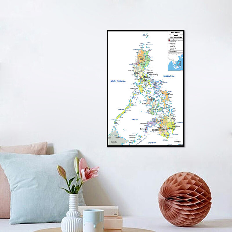 42*59cm Mapa administracyjna Filipiny Dekoracyjne obrazy na płótnie bez ramki Plakat i druk Dekoracja domu w salonie