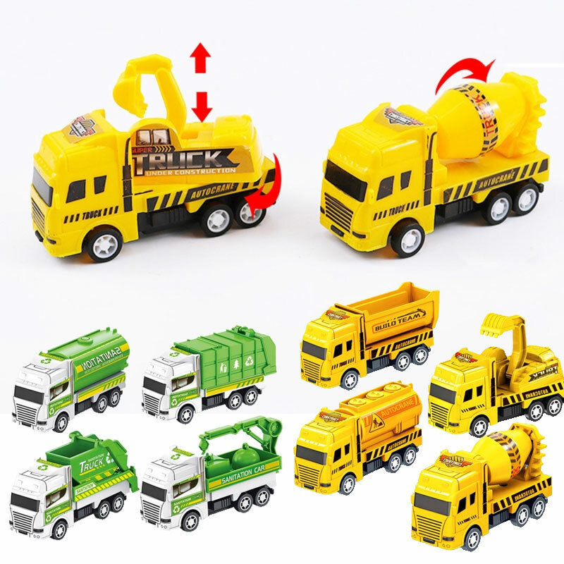 Baby Fun Mini Car Toys Inertia Truck Model Collection Kids Excavator Sanitation Garbage Diecast Vehicle Educational Toy Boy Gift