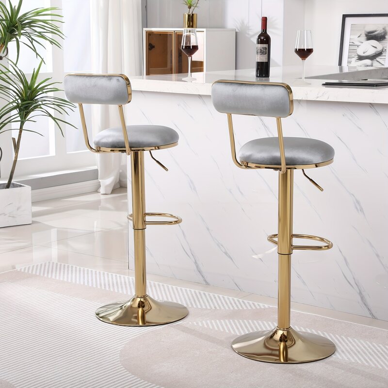 Барные стулья с регулируемым поворотом, 2 шт., металлическая рама в ретро стиле с бархатной стеганной спинкой, Золотая подставка для ног, высота стола с обивкой