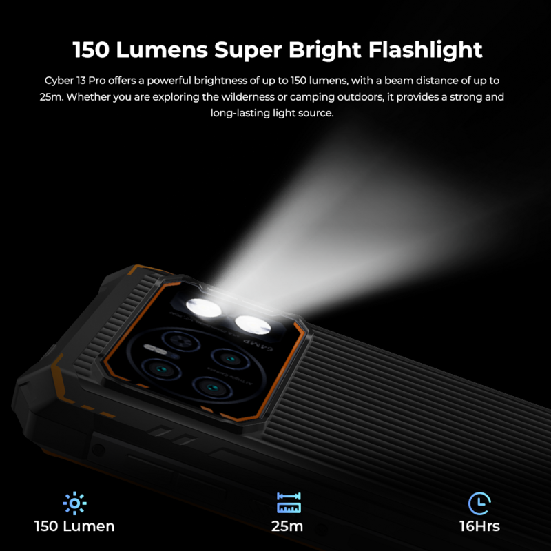 HOTWAV-Cyber 13 Pro Lanterna Robusta, Versão Global, 2K Display, Câmera Tripla de 64MP, 20GB, 256GB, 150LM, 6.6 '', 10800mAh Bateria