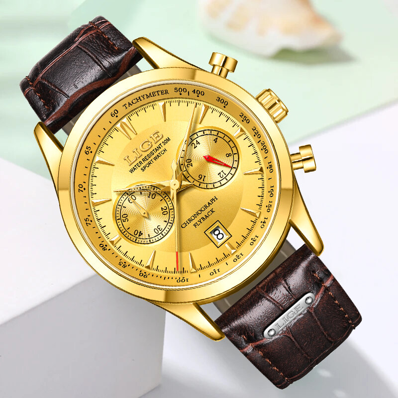 LIGE Waterproof Watch For Women Top Brand Luxury Leather Women Watch Fashion Military Sports Quartz Chronograph Wristwatches