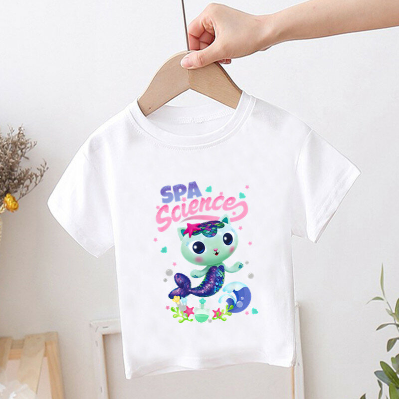 Vendita calda Cute Gabbys Doll House Print T-shirt per bambini Kawaii abbigliamento per bambini 2023 Summer Cartoon Girls top maglietta per neonati