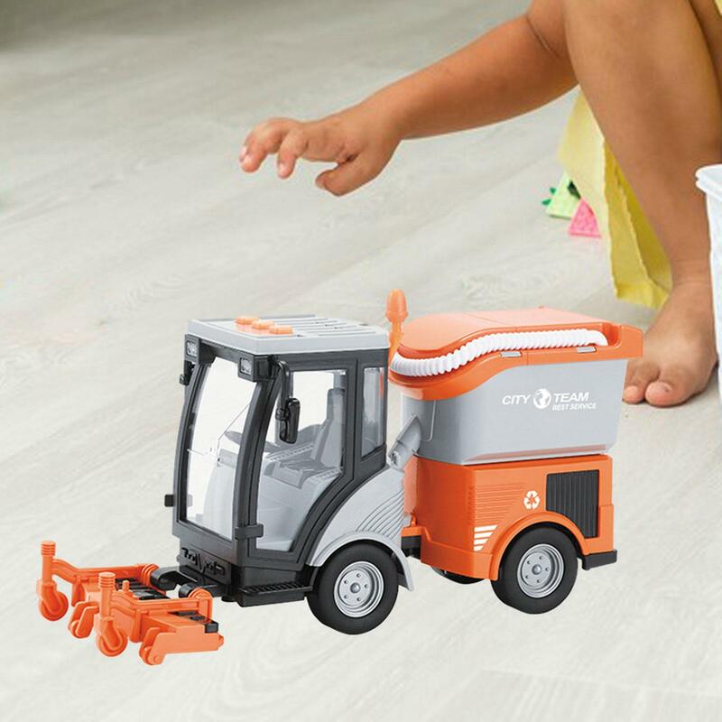 Vehículo de limpieza resistente con efectos de luz y sonido, vehículo de ruedas alimentado por fricción para niños pequeños, niños y niñas, escala 1/16