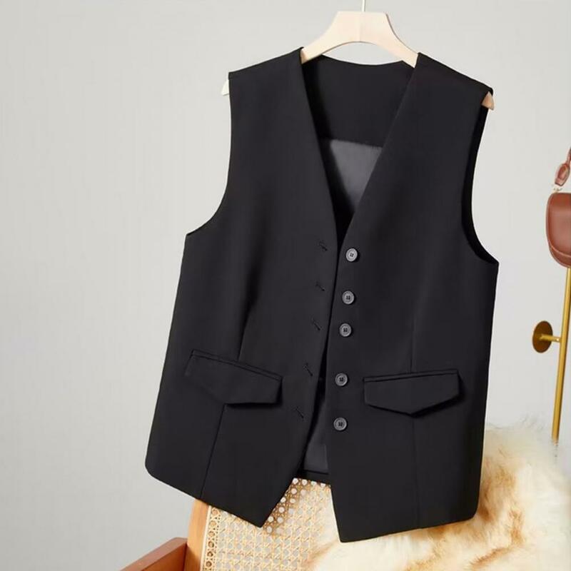 Rompi bisnis wanita, kerah V tanpa lengan warna Solid Single-breasted bisnis gaya Cardigan setelan mantel rompi