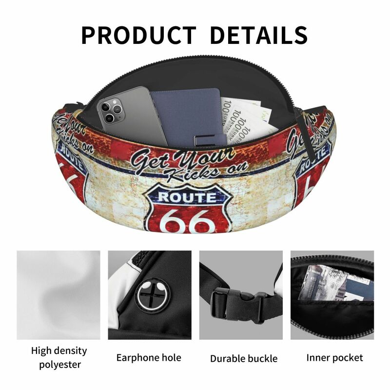 Personalized Vintage Route 66 Fanny Pack for Women Fashion American Road Crossbody Waist Bag Cycling Camping Phone Money Pouch