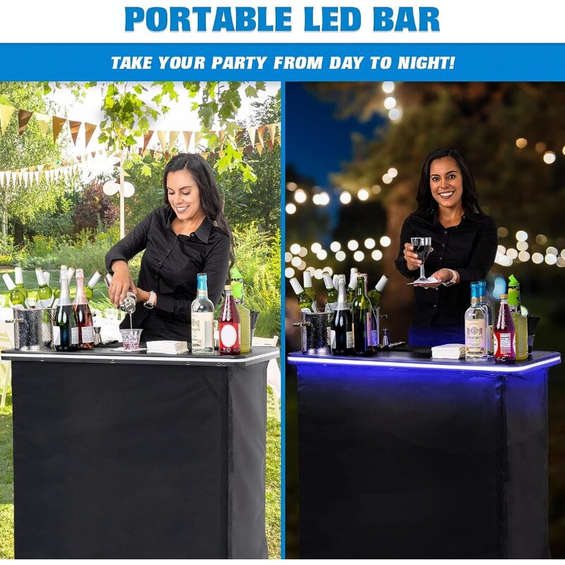 Table de bar portable avec étui de transport, station mobile pour barman, événements, standard ou LED