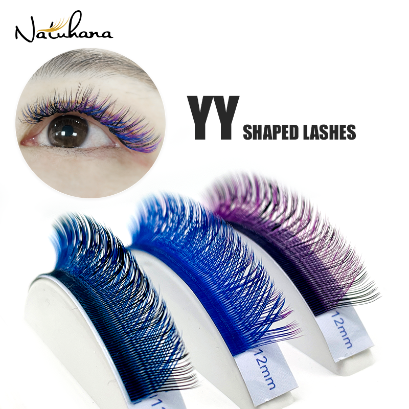 NATUHANA Ombre Color YY Shape Eyelash Extensions faux Cils Two Tip Lashes C/D Curl Idividual False Eyelashes Makeup Supplies