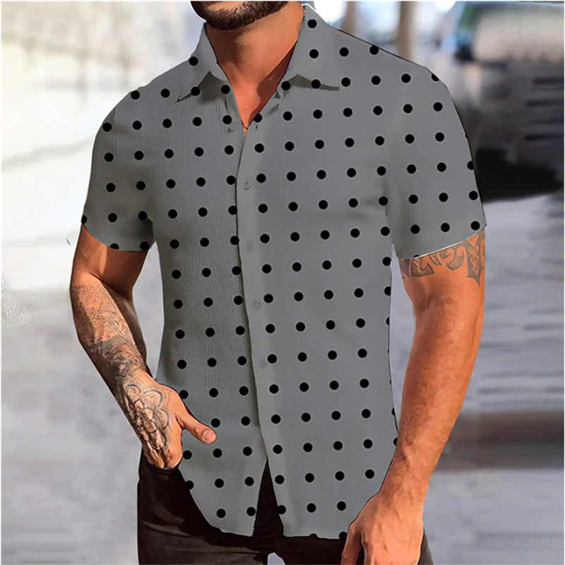 Camisa havaiana estampada em bolinhas masculina, lapela branca, manga curta, moda de rua, estilista, 9 cores, verão, 2023