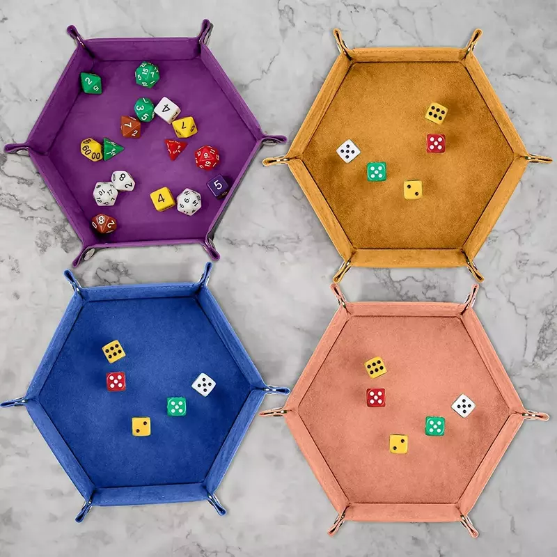 Dice Tray Hexagon  Rolling Holder Folding PU Leather  Trays For Dice Games Like RPG, DND And Other Table Games