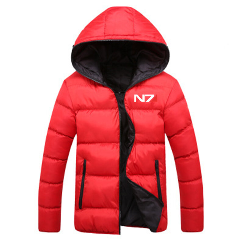 Зимняя новая пуховая куртка Mass Effect N7 с логотипом, сделанная на заказ хлопковая высококачественная повседневная теплая утепленная мужская пуховая куртка на молнии
