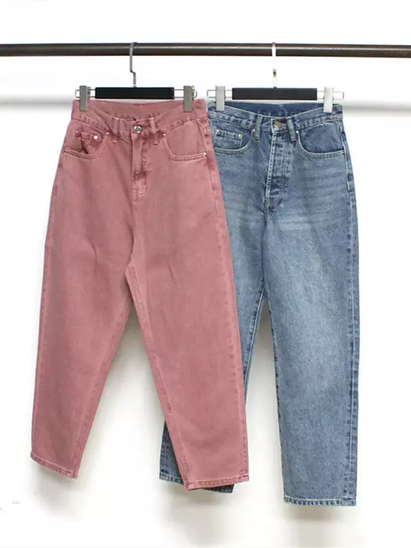 Women Ankle-Length Pants High Waist Zipper Fly Pockets Spring New Simple Casual Jeans