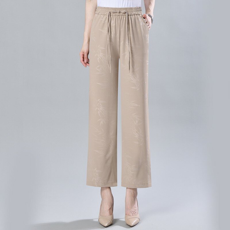 Flower Pants Lace Up Cool Pants Korean Style Y2k Pants New Satin Straight Pants Women Summer Thin Ice Silk