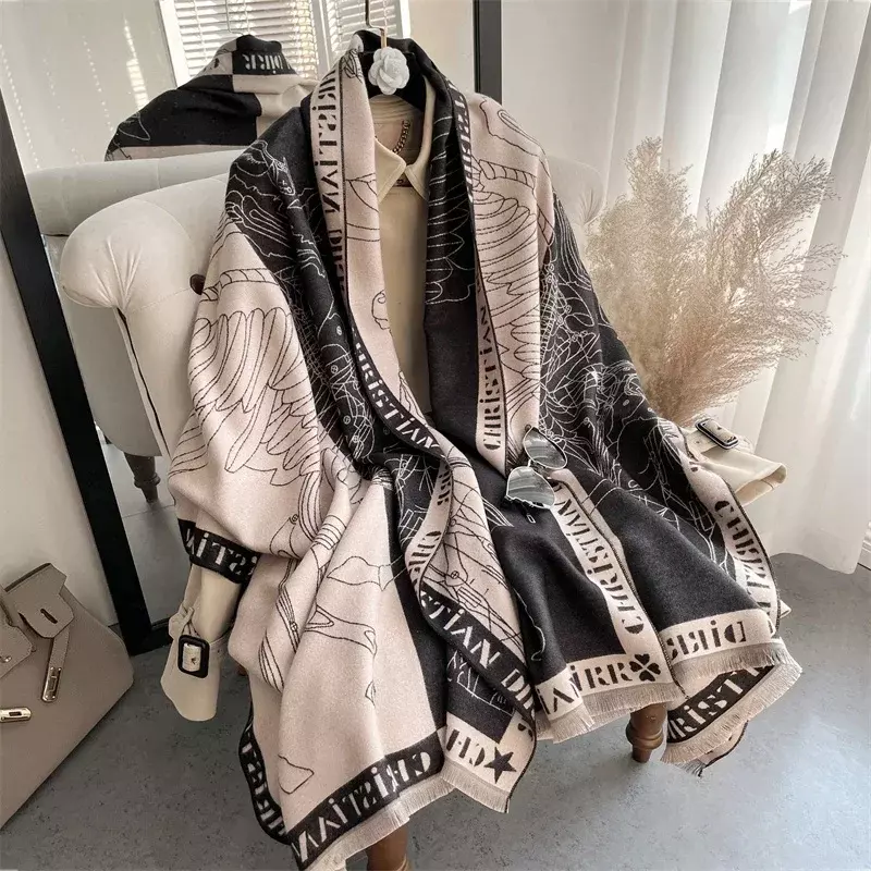 Luxury Brand Pashmina Shawl Wrap Scarf for Women Design Winter Warm Cashmere Scarves Bandana Female Thick Blanket Soft Bufanda