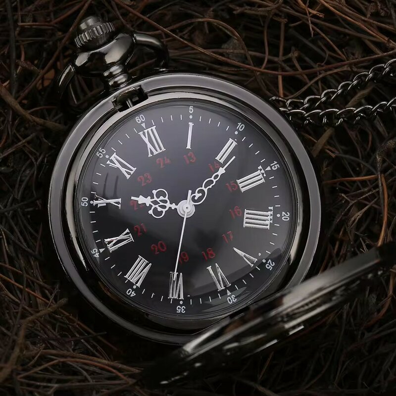 Reloj de bolsillo Negro Para hombre Y mujer, charmunisex VINTAGE, reloj de bolsillo steampde cuarzo CON número Romano, Colla