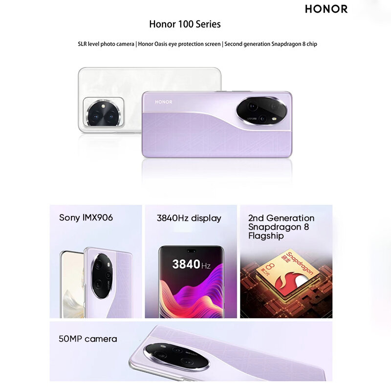 Global Rom Honor 100 Pro ponsel pintar, baterai ponsel pintar 5G 6.78 "120Hz 120Hz layar Snapdragon 8 Gen 2 50MP kamera 5000mAh