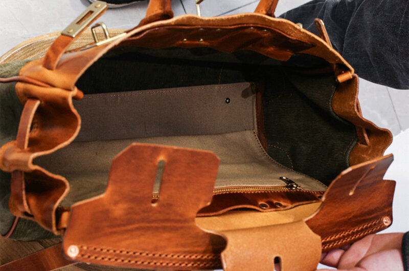 Customized American Tote - Genuine Leather Patchwork, Unisex Fashion Shoulder Bag, Retro Old-Money Style Crossbody Bag