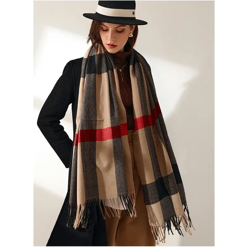Bufanda de Cachemira para mujer, manta grande, chal clásico a cuadros, envoltura suave y cálida, otoño e invierno, venta al por mayor