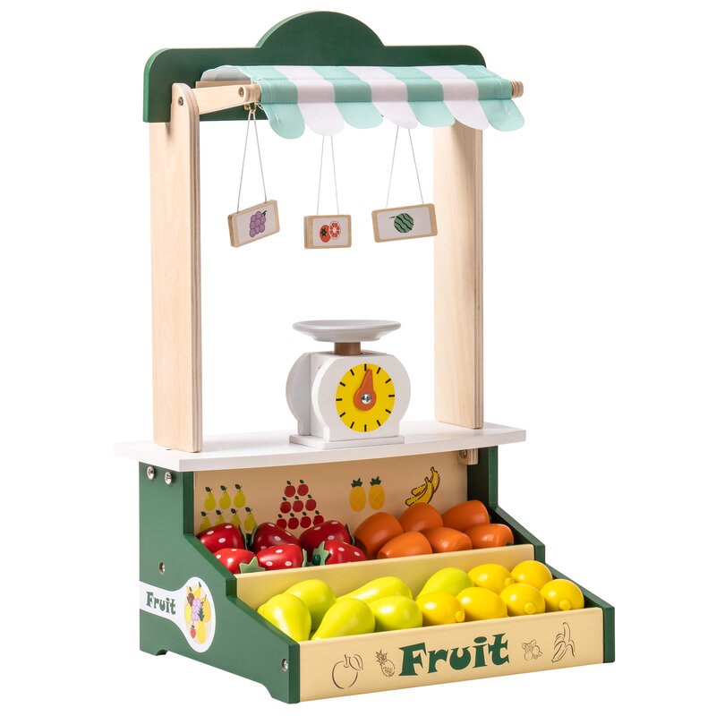 Carrinho de madeira do mercado dos agricultores para crianças, Fruit Stall Toy, Conjunto de mercearia