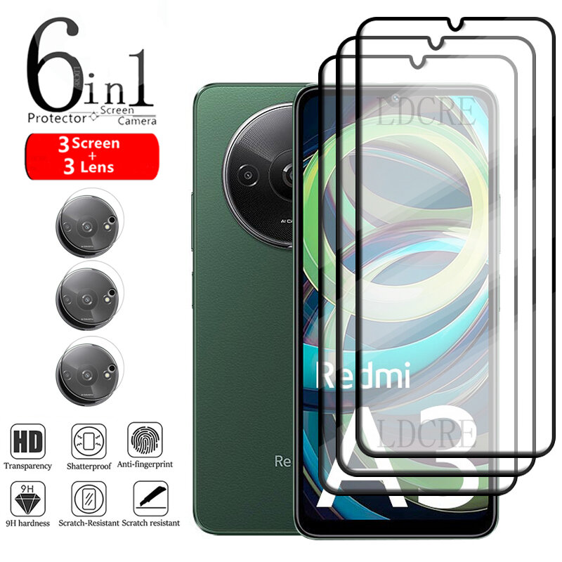6-In-1 Voor Redmi A3 Glas Voor Xiaomi Redmi A3 Gehard Glas 9H Volledige Cover Lijm 9H Schermbeschermer Voor Redmi Een 3 A3 Lensglas