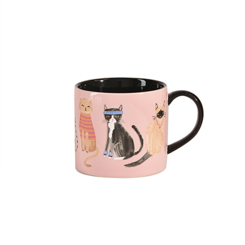 Taza de café de cerámica de gato de dibujos animados para niña, taza de café Retro, tazas de té de la tarde, tazas de café lindas