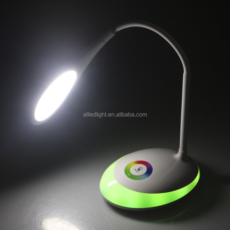 Lâmpada de mesa LED recarregável com sensor de toque, lâmpada de cuidados oculares para crianças, 1.5W, cor RGB, base redonda variável, luzes noturnas, 5000-5500K
