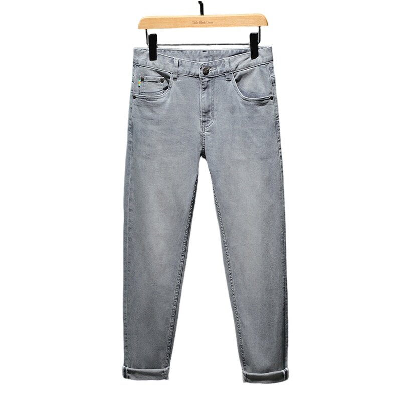 2024 светильник серые летние джинсы мужские высококачественные однотонные простые и дышащие тонкие Стрейчевые облегающие Женские