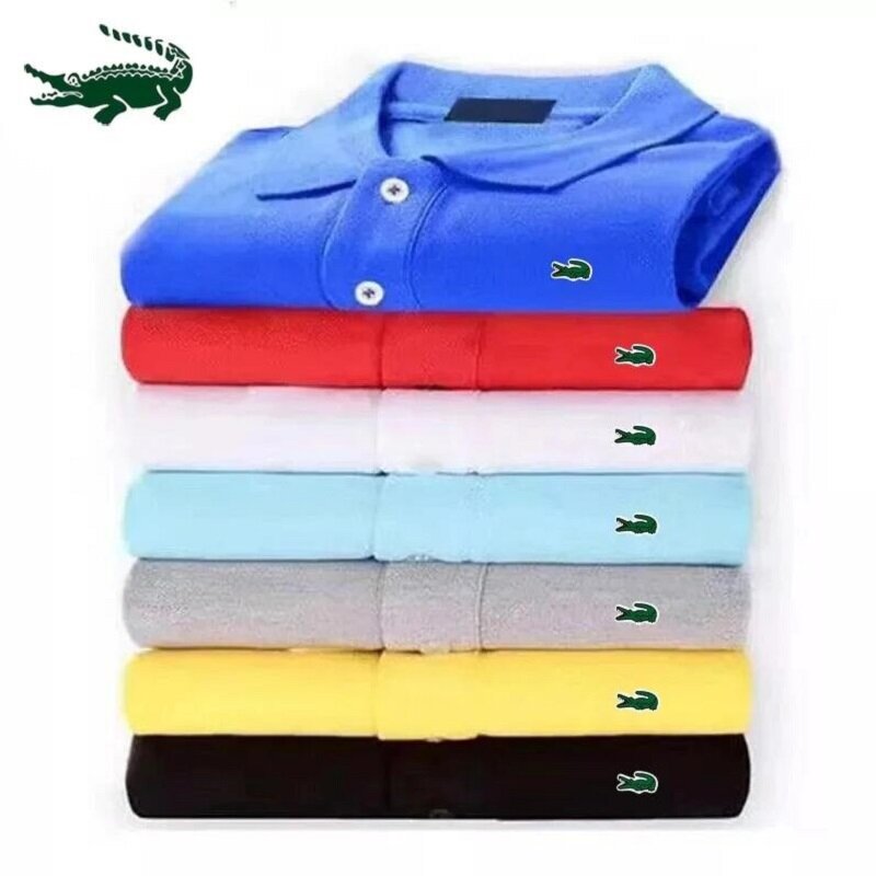 Cartelo-camisa polo masculina, algodão, bordado, picolé, lapela, respirável, para negócios, lazer, para homens, venda especial, verão