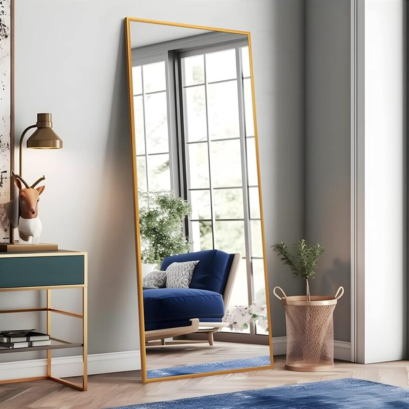 Ganzkörper spiegel hängender Schmink spiegel Wand montage mit Ständer, Ganzkörper mit Aluminium legierung Gold,65 "x 22" frachtfrei