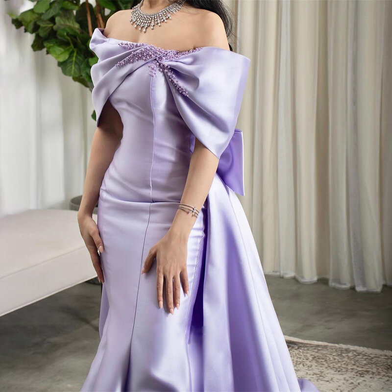 Mobuye 2024 Arab Dubai A-Linie von der Schulter Ballkleid kurze Ärmel Abend mode elegantes Party kleid für Frauen