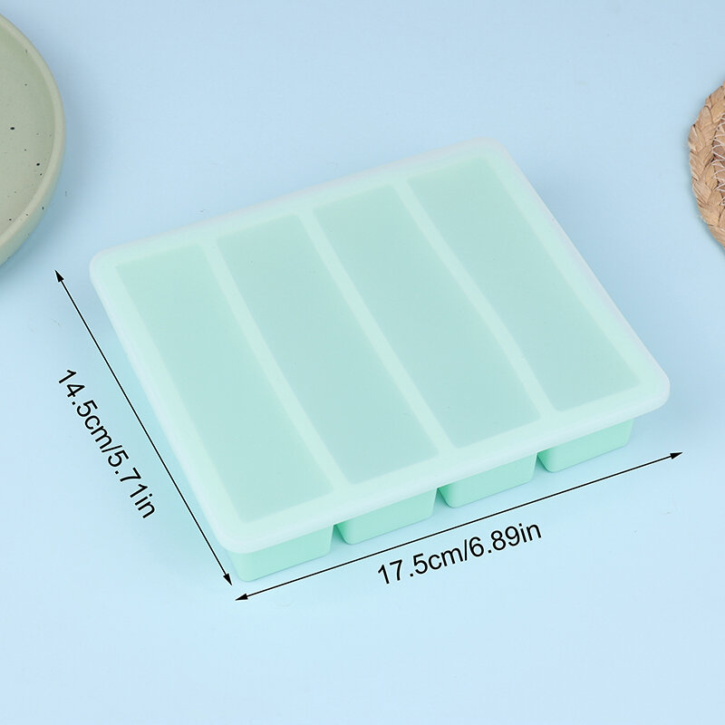 Molde longo reutilizável da bandeja do cubo do gelo do silicone, BPA Free Ice Maker, Molde dos cubos do gelo do produto comestível, 4 grades