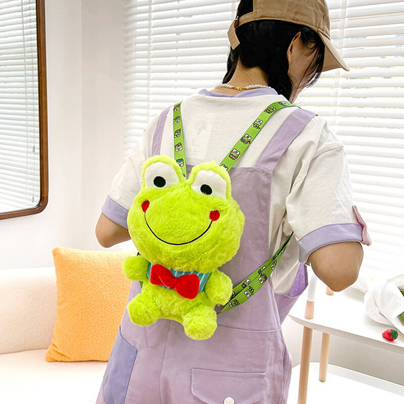 Kids Cute Cartoon Smile Frog Plush Shoulder Bags Backpack Soft Lovely Girls Doll Bag Women Parent-child Bag Phone Bag Coin Purse