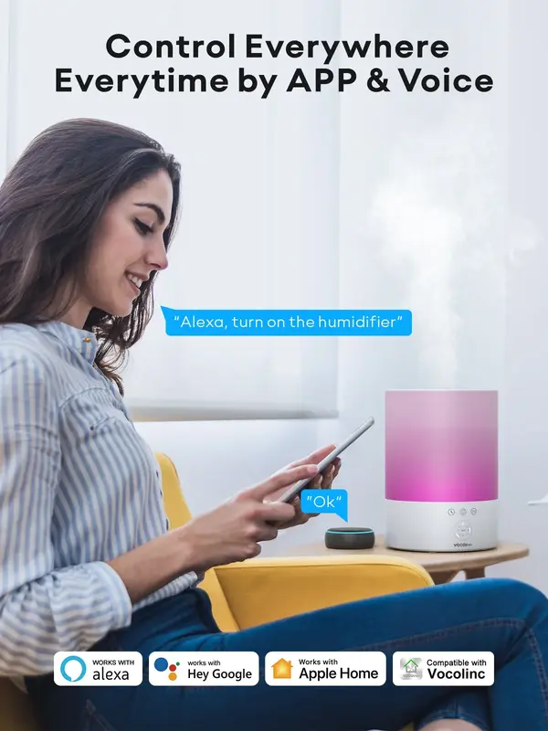 VOCOlinc Humidifier2.4L Mist Air Diffuser Aromatherapy Humidifiers Diffuser Silver Ion Antibacterial Air Humidifier For Home