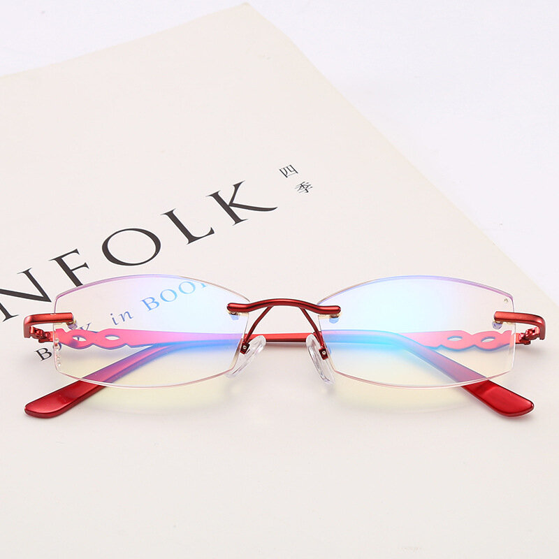 Rahmenlose Damen brille mit Diamant rand Metall-Presbyopie-Brille Anti-Blaulicht-Brille