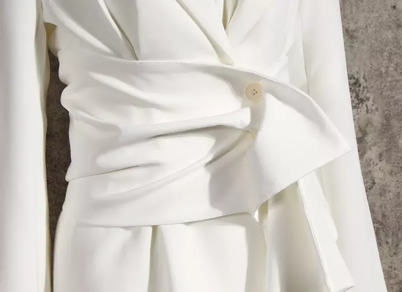 Jaket wanita, setelan wanita putih 1 buah, Blazer dengan sabuk pakaian kerja Bisnis wanita kantor Formal, mantel gaun Prom