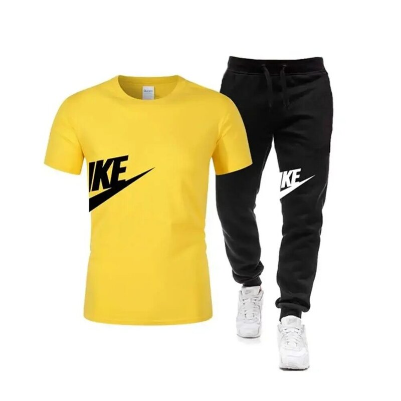 Мужской удобный комплект из двух предметов 2024 мужская повседневная спортивная одежда для фитнеса футболка с коротким рукавом + длинные брюки мужская повседневная спортивная одежда