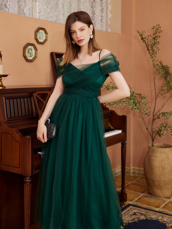 2022 Navy Green Off spalla maglia Lace-Up Tea-Length Prom Ball Gown Celebrity Homecoming Quinceaneras Dress Cocktail Vestidos