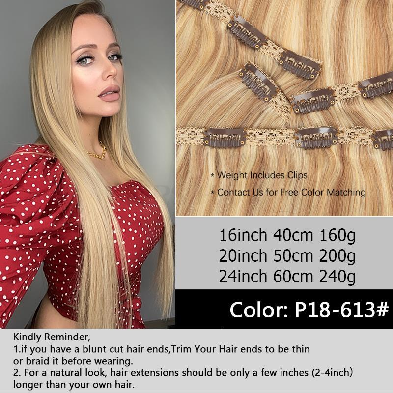 MRSHAIR Big Volume 24inch 240G Clip in Human Hair Extensions Seamless Clip in Hair Pieces 6PCS FULL Head For Thick Raw Hair