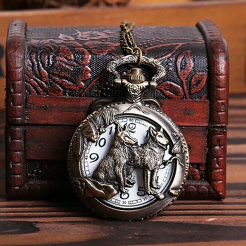 Retro Vintage Hollow Wolf Flower collana con ciondolo intagliato orologio da tasca al quarzo ciondolo Fob Watch Chain Gifts for Men