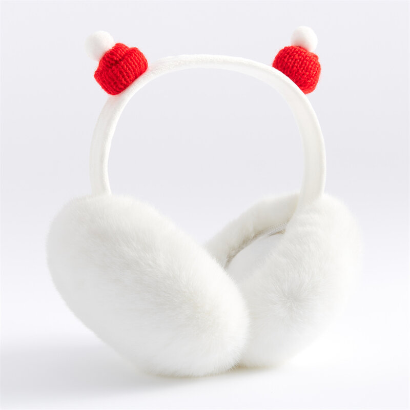 Exquisite Cabelo de Coelho Dobrável Earmuff para Mulheres, DIY Santa Hat, imitação branca, calor do ouvido para menina, presente de festa romântica
