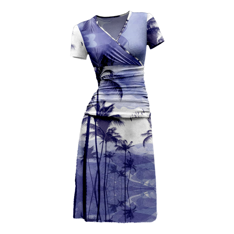 Sommerkleid Kokosnuss baum Muster Maxi kleider Frauen V-Ausschnitt Y2k Kleid stilvolle jugendliche Frau Kleidung A-Linie Party elegante Robe