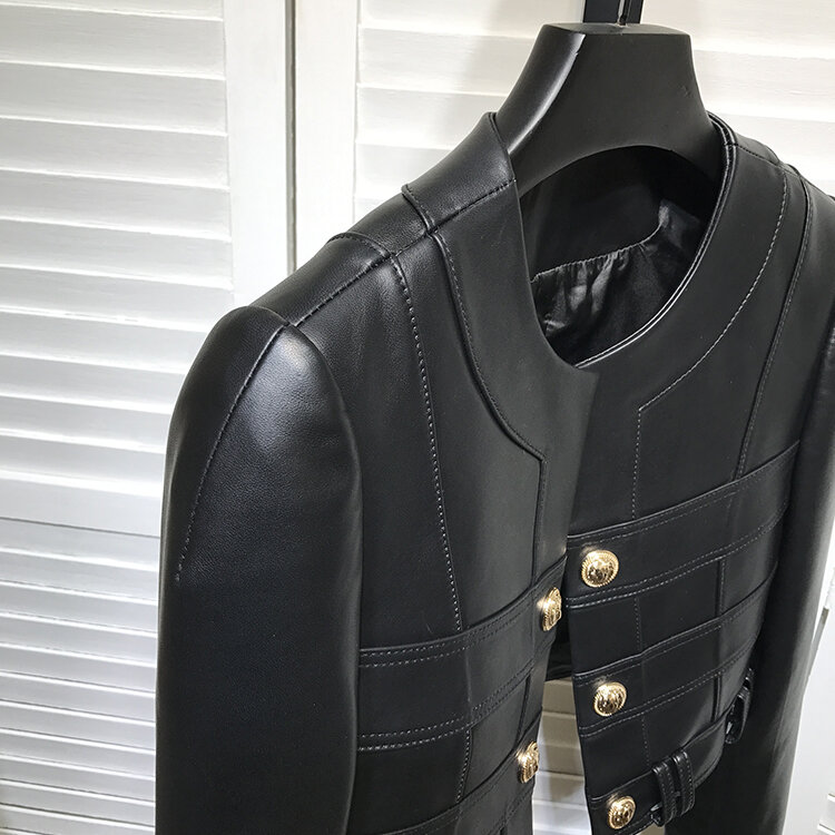2023 Spring Hot Chic Women's Leather Biker Jackets Brand New Designer Sheepskin Genuine-leather Short Coat B849